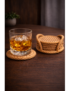 5-pack Drink Coaster with Holder – Braided Design (Beige)