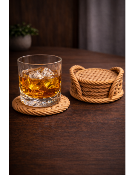 5-pack Drink Coaster with Holder – Braided Design (Beige)