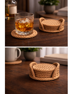 5-pack Drink Coaster with Holder – Braided Design (Beige) 2