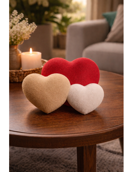Decorative Hearts Set of 3 Pieces – Fuzzy Texture White Red Beige