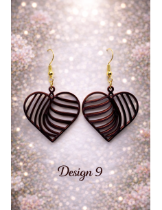 3D Printed Earrings – Mahogany Wood Look 9 Designs 2