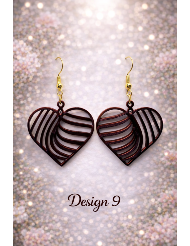 3D Printed Earrings – Mahogany Wood Look 9 Designs