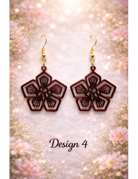 3D Printed Earrings – Mahogany Wood Look 9 Designs