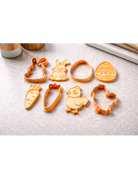 4-pack Cookie Cutters with Pressure Plate - Easter (Rabbit, Carrot, Chicken & Egg)