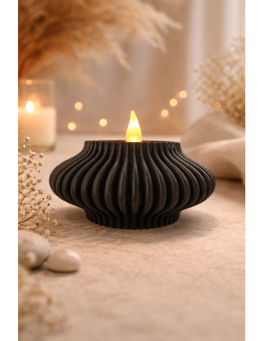 Tea Light Holder 8cm – Sort (inkl. LED fyrfadslys)