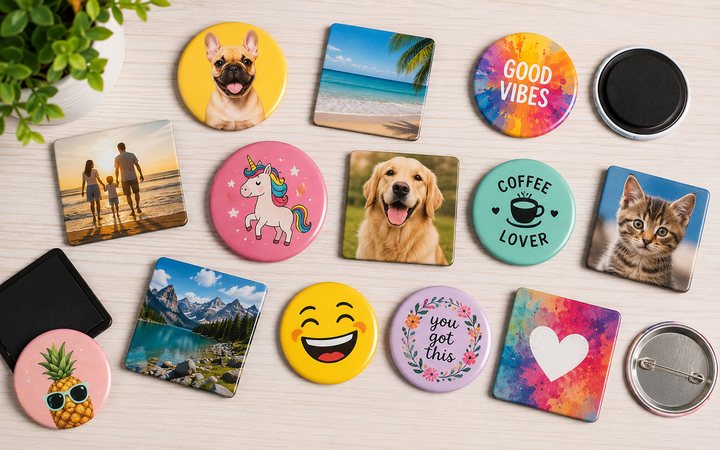 Fotomagneter og buttons med eget foto